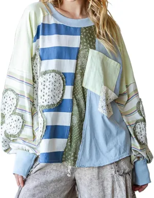 Women Y2k Striped Color Block Sweatshirt Oversized Floral Graphic Crewneck Sweatshirt Vintage Aesthetic