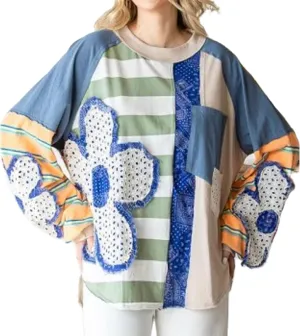 Women Y2k Striped Color Block Sweatshirt Oversized Floral Graphic Crewneck Sweatshirt Vintage Aesthetic