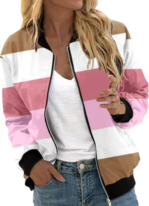 Women's Bomber Jacket 2024 Long Sleeve Classic Gradient Print Jacket Casual Daily Lightweight Short Outwear Tops