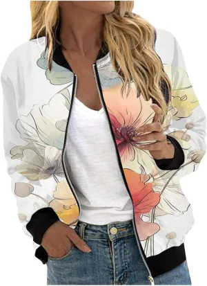 Women's Bomber Jacket 2024 Long Sleeve Classic Gradient Print Jacket Casual Daily Lightweight Short Outwear Tops