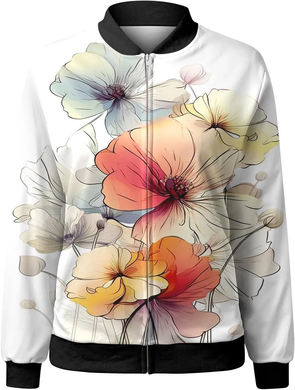 Women's Bomber Jacket 2024 Long Sleeve Classic Gradient Print Jacket Casual Daily Lightweight Short Outwear Tops