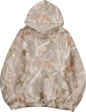 Womens Camo Hoodies Maple Leaf Print Oversized Hooded Sweatshirt Long Sleeve Camouflage Graphic Pullover Sweatshirt