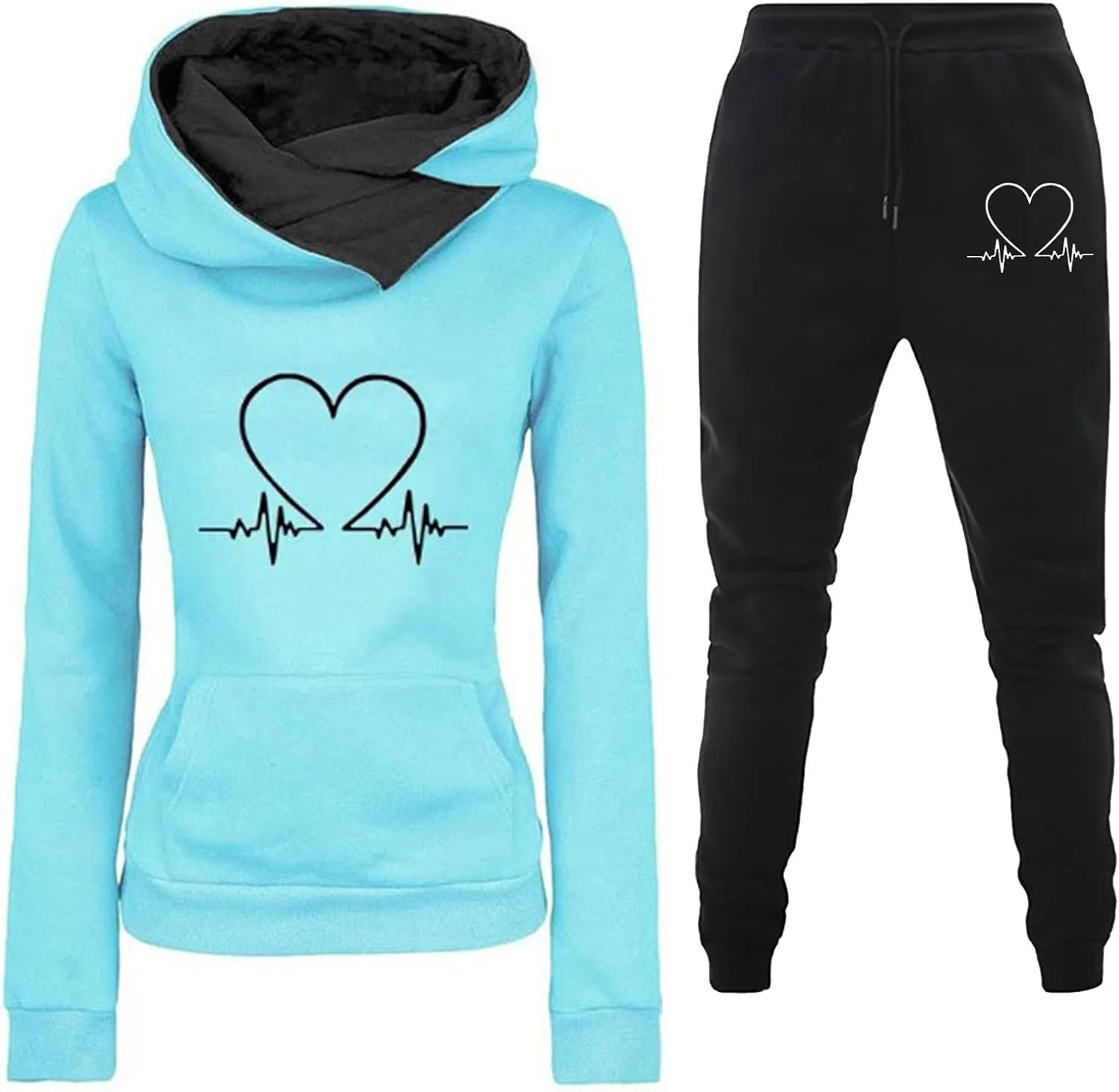 Womens Cargo Sweatpants Autumn and Winter Leisure Solid Color Hooded Sweater Pants with High Waisted Joggers Pants