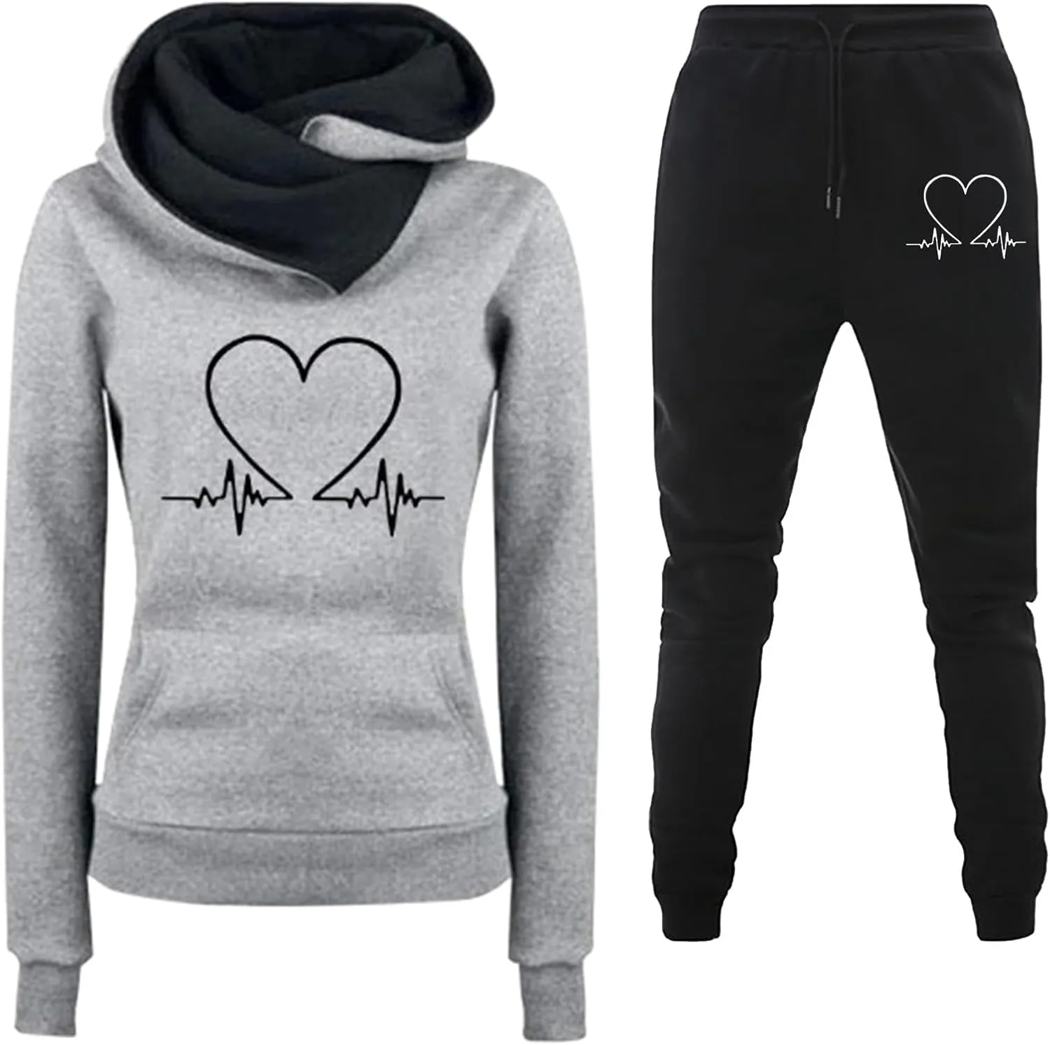 Womens Cargo Sweatpants Autumn and Winter Leisure Solid Color Hooded Sweater Pants with High Waisted Joggers Pants