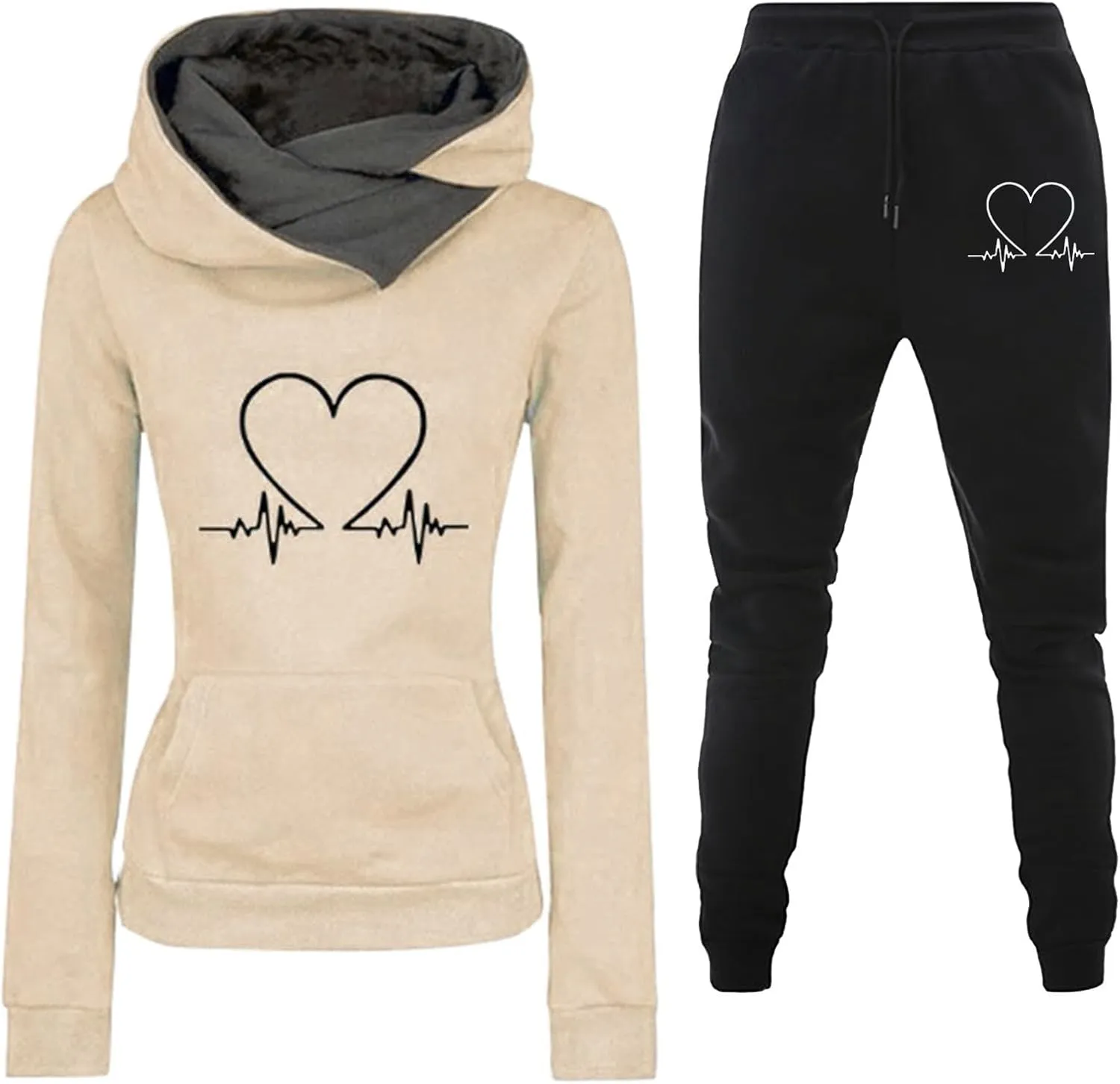 Womens Cargo Sweatpants Autumn and Winter Leisure Solid Color Hooded Sweater Pants with High Waisted Joggers Pants
