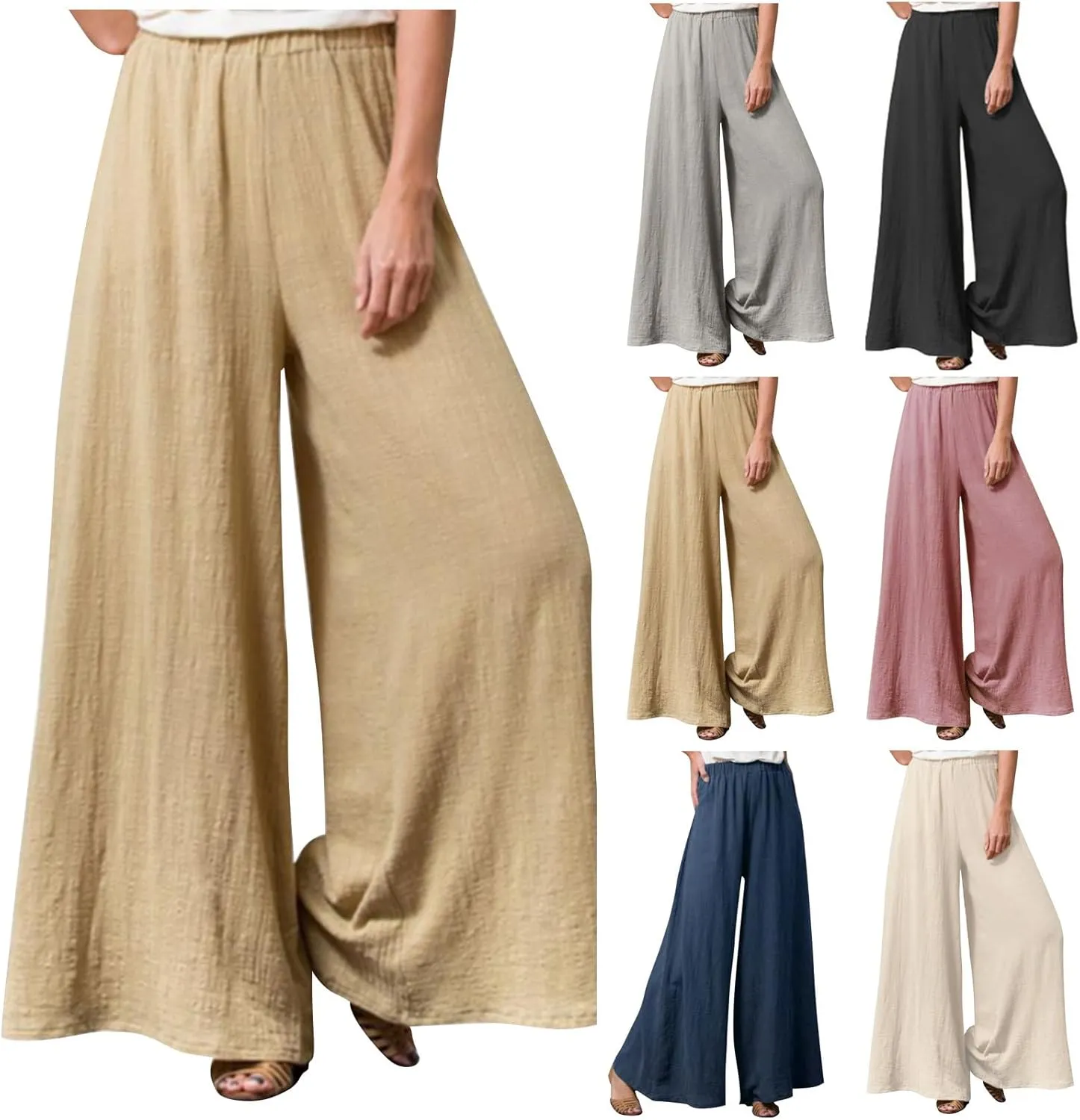 Women's Casual Cotton Linen Wide Leg Baggy Pants with Elastic Waist Relax Fit Lantern Trouser Casual Loose Trousers