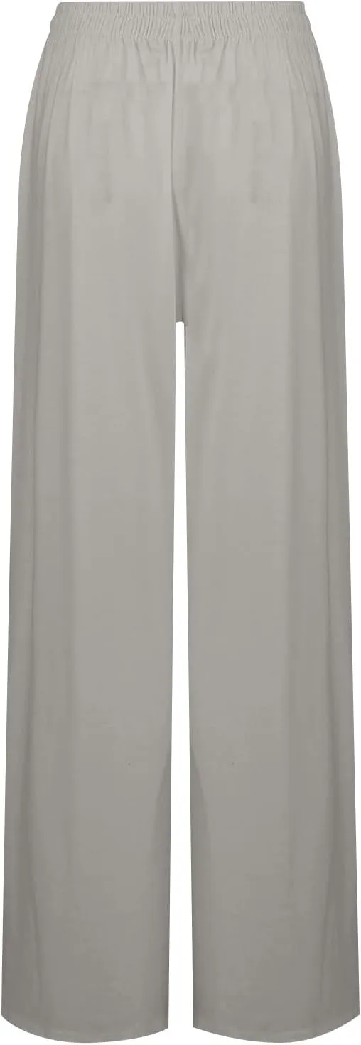 Women's Casual Cotton Linen Wide Leg Baggy Pants with Elastic Waist Relax Fit Lantern Trouser Casual Loose Trousers