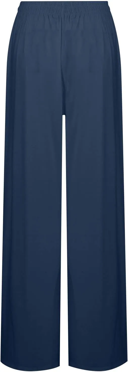 Women's Casual Cotton Linen Wide Leg Baggy Pants with Elastic Waist Relax Fit Lantern Trouser Casual Loose Trousers