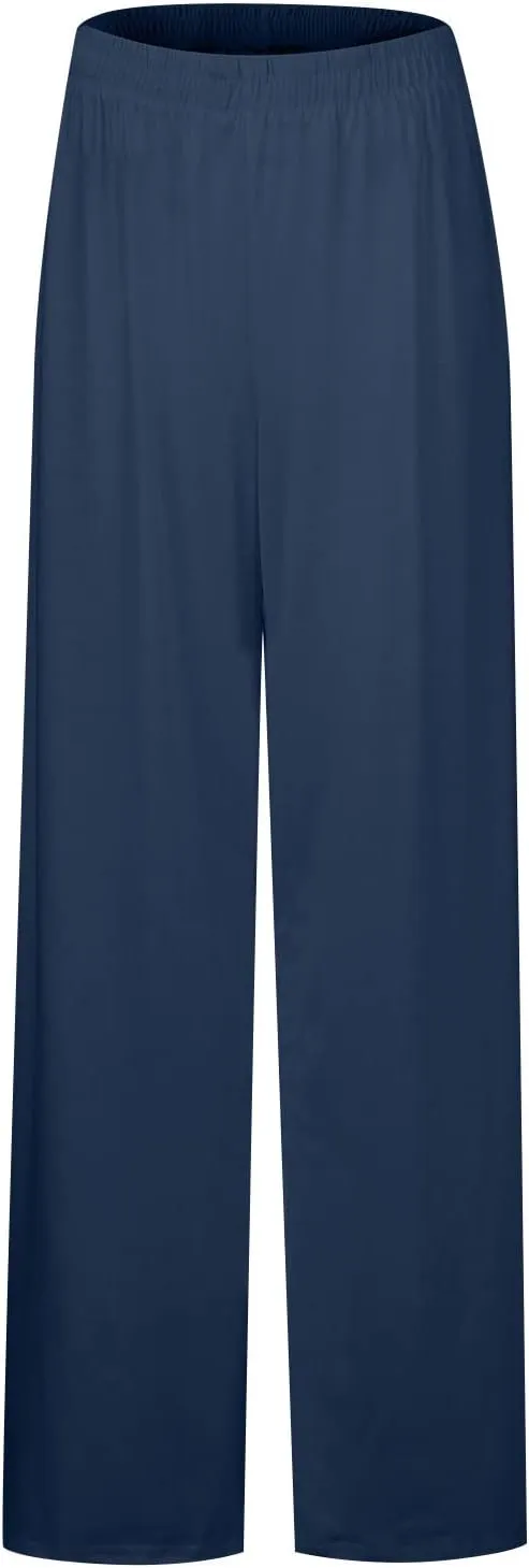Women's Casual Cotton Linen Wide Leg Baggy Pants with Elastic Waist Relax Fit Lantern Trouser Casual Loose Trousers