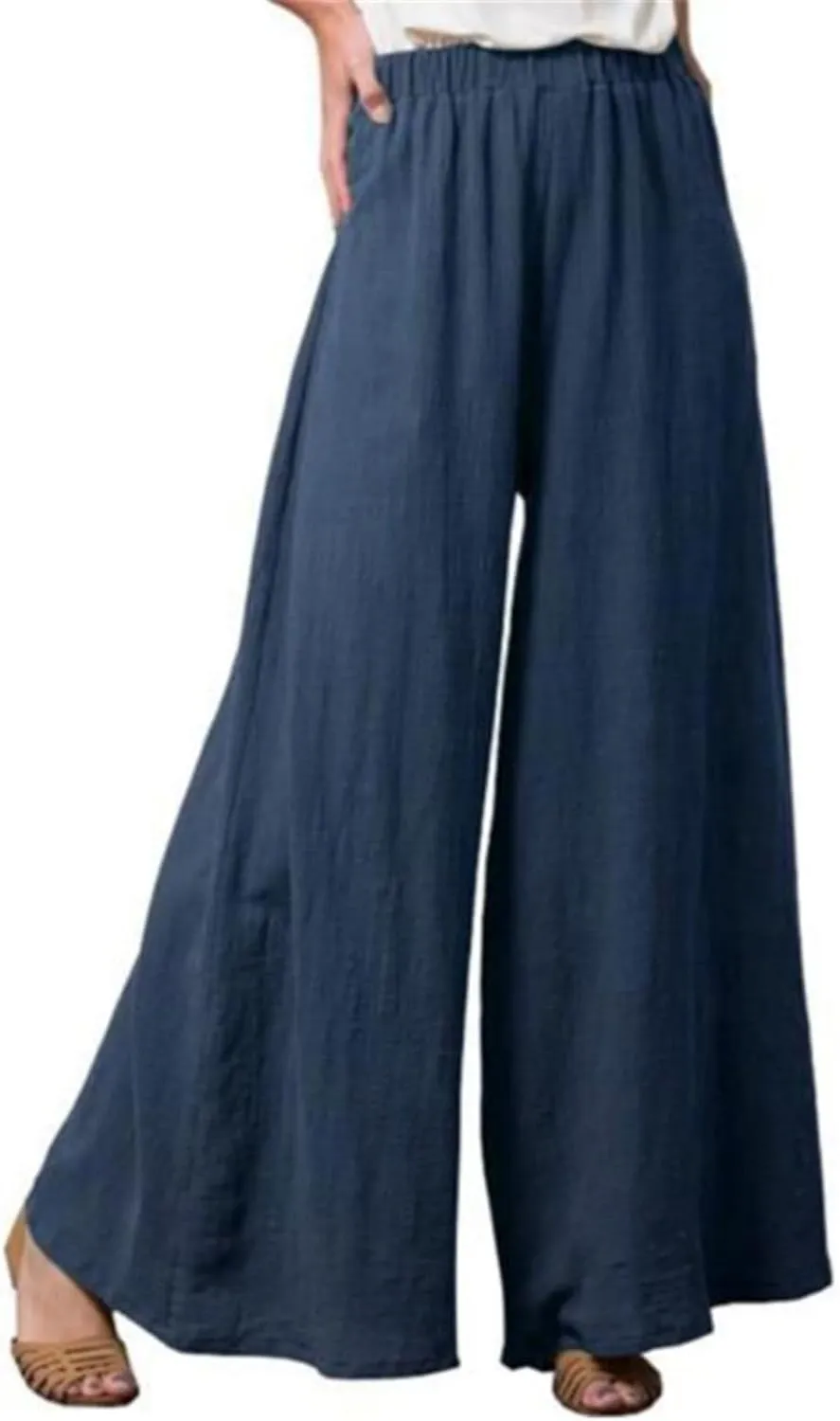 Women's Casual Cotton Linen Wide Leg Baggy Pants with Elastic Waist Relax Fit Lantern Trouser Casual Loose Trousers