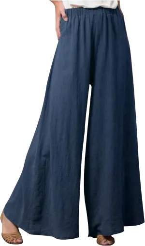 Women's Casual Cotton Linen Wide Leg Baggy Pants with Elastic Waist Relax Fit Lantern Trouser Casual Loose Trousers