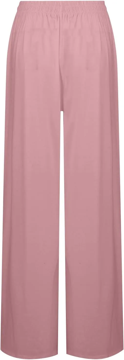 Women's Casual Cotton Linen Wide Leg Baggy Pants with Elastic Waist Relax Fit Lantern Trouser Casual Loose Trousers