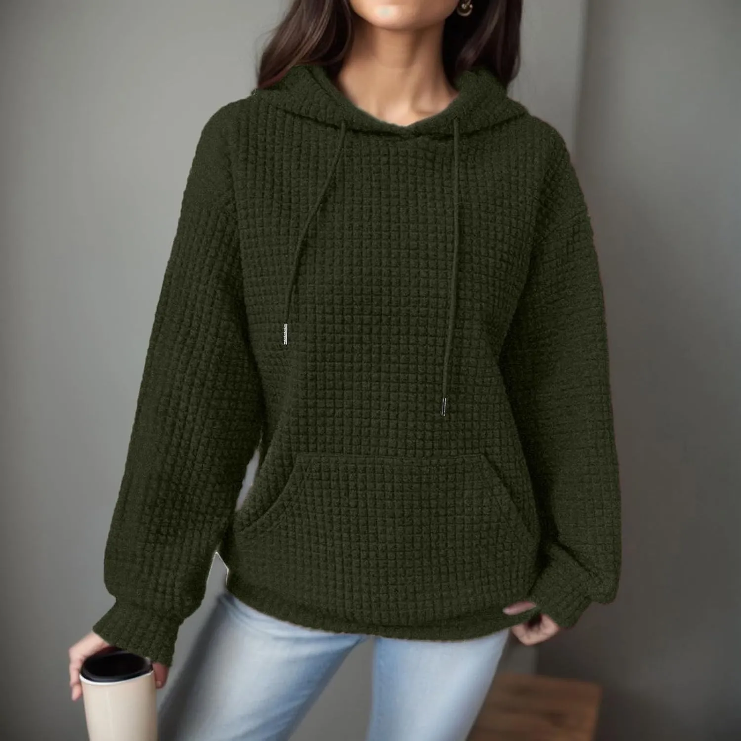 Women's Casual Oversized Hoodies Color Block Long Sleeve Drawstring Sweatshirt Solid Loose Pullover Tops with Pocket