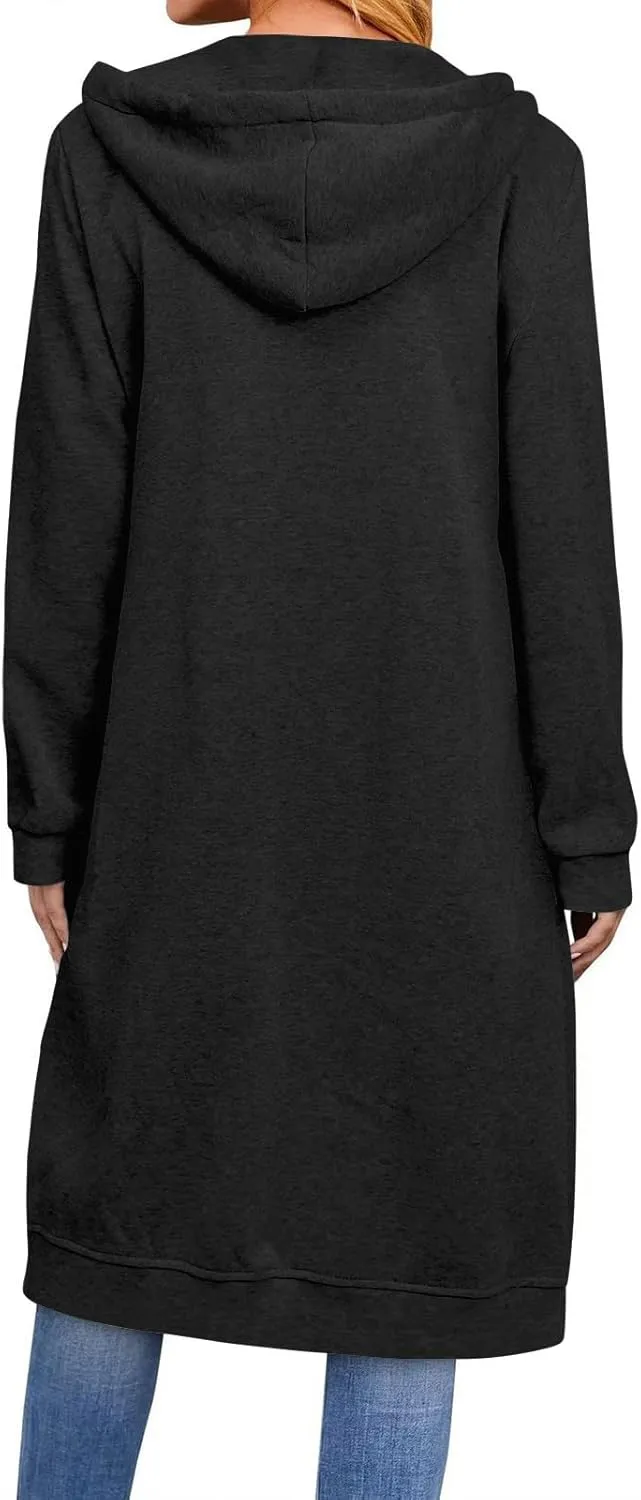 Women's Casual Pockets Zip up Hoodies Longwear Tunic Sweatshirt Oversized Long Hoodie Jacket with Pockets
