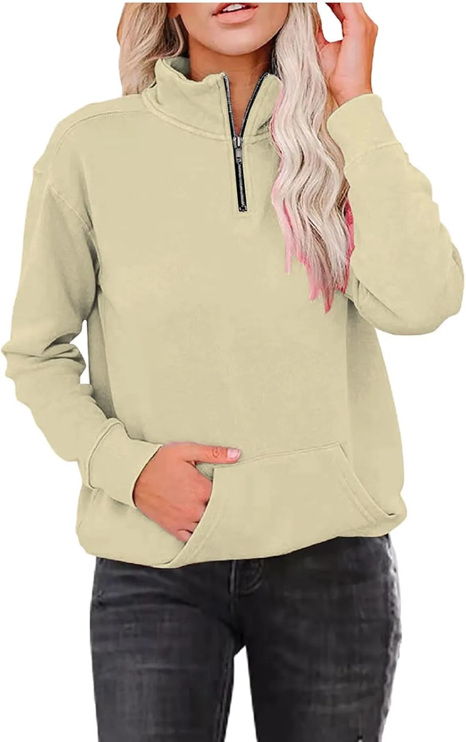 Womens Casual Solid Long Sleeve Zipper Hooded Coat Pocket Sweatshirt Tops Lightweight Fall Winter Clothes