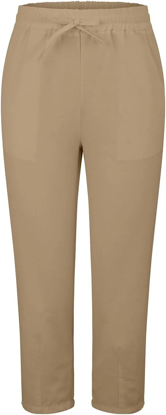 Women's Cotton Linen Capri Pants Solid Loose Fit Baggy High Waisted Casual Summer Vacation Trousers with Pockets