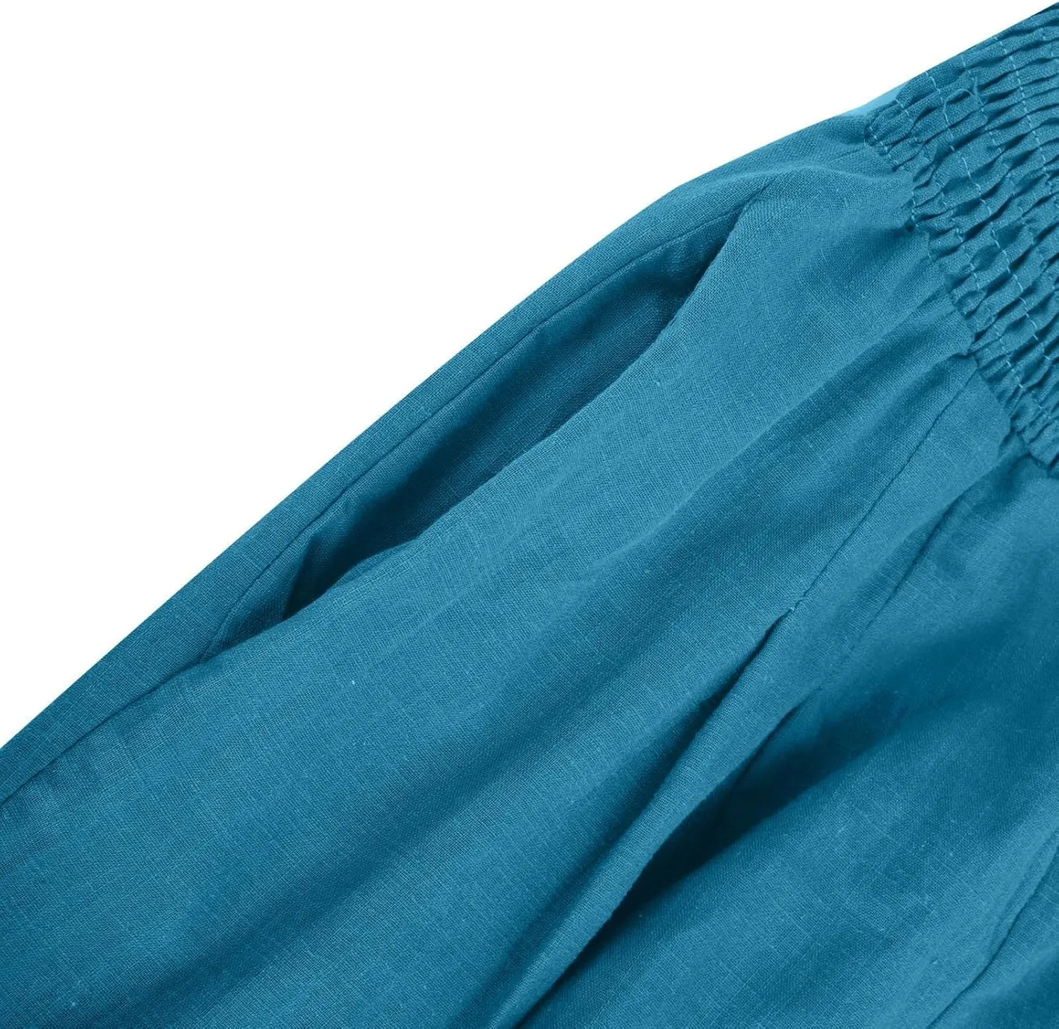 Womens Cotton Linen Palazzo Pants Loose Elastic High Waist Trousers Wide Leg Beach Pant Solid Vacation Casual Outfits