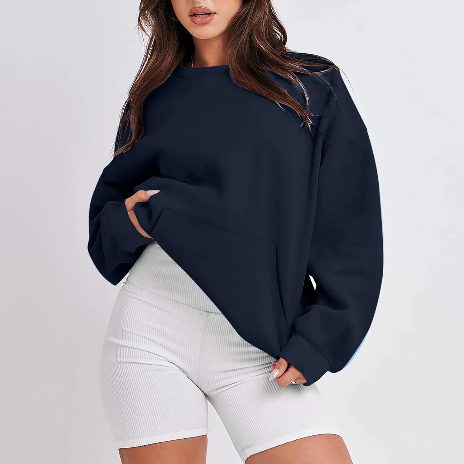 Womens Crewneck Sweatshirt Oversized Sweatshirt Fashion Long Sleeve Sweatshirt Casual Loose Pullover Solid Sweatshirt