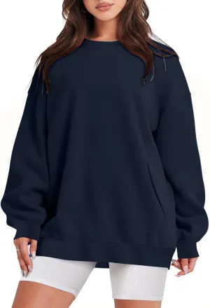 Womens Crewneck Sweatshirt Oversized Sweatshirt Fashion Long Sleeve Sweatshirt Casual Loose Pullover Solid Sweatshirt