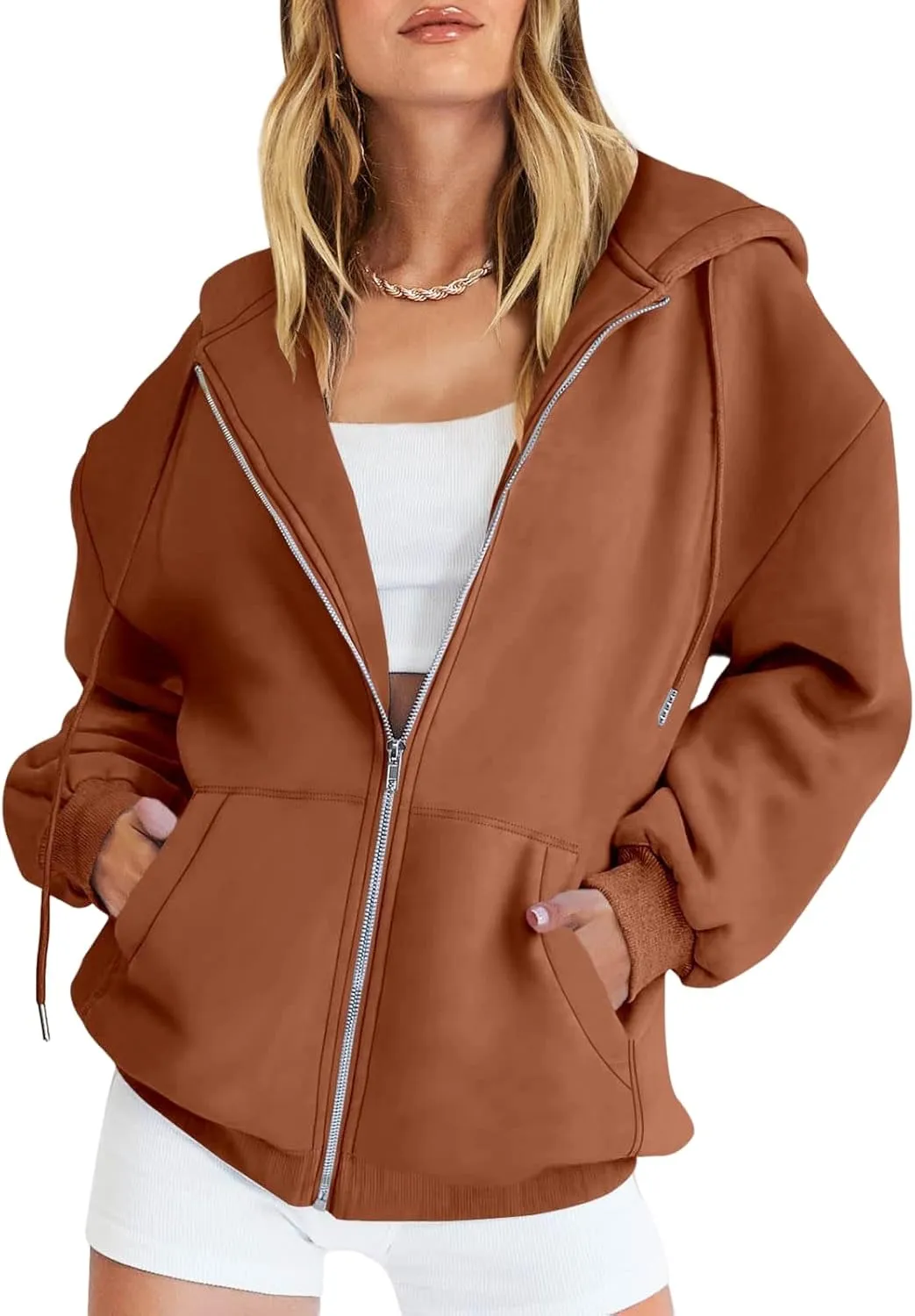 Womens Cute Hoodies Lightweight Zip Up Hooded Sweatshirt Casual Drawstring Hoodie with Pockets
