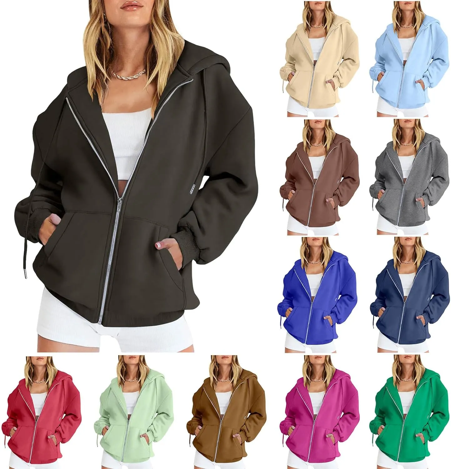 Womens Cute Hoodies Lightweight Zip Up Hooded Sweatshirt Casual Drawstring Hoodie with Pockets