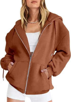 Womens Cute Hoodies Lightweight Zip Up Hooded Sweatshirt Casual Drawstring Hoodie with Pockets