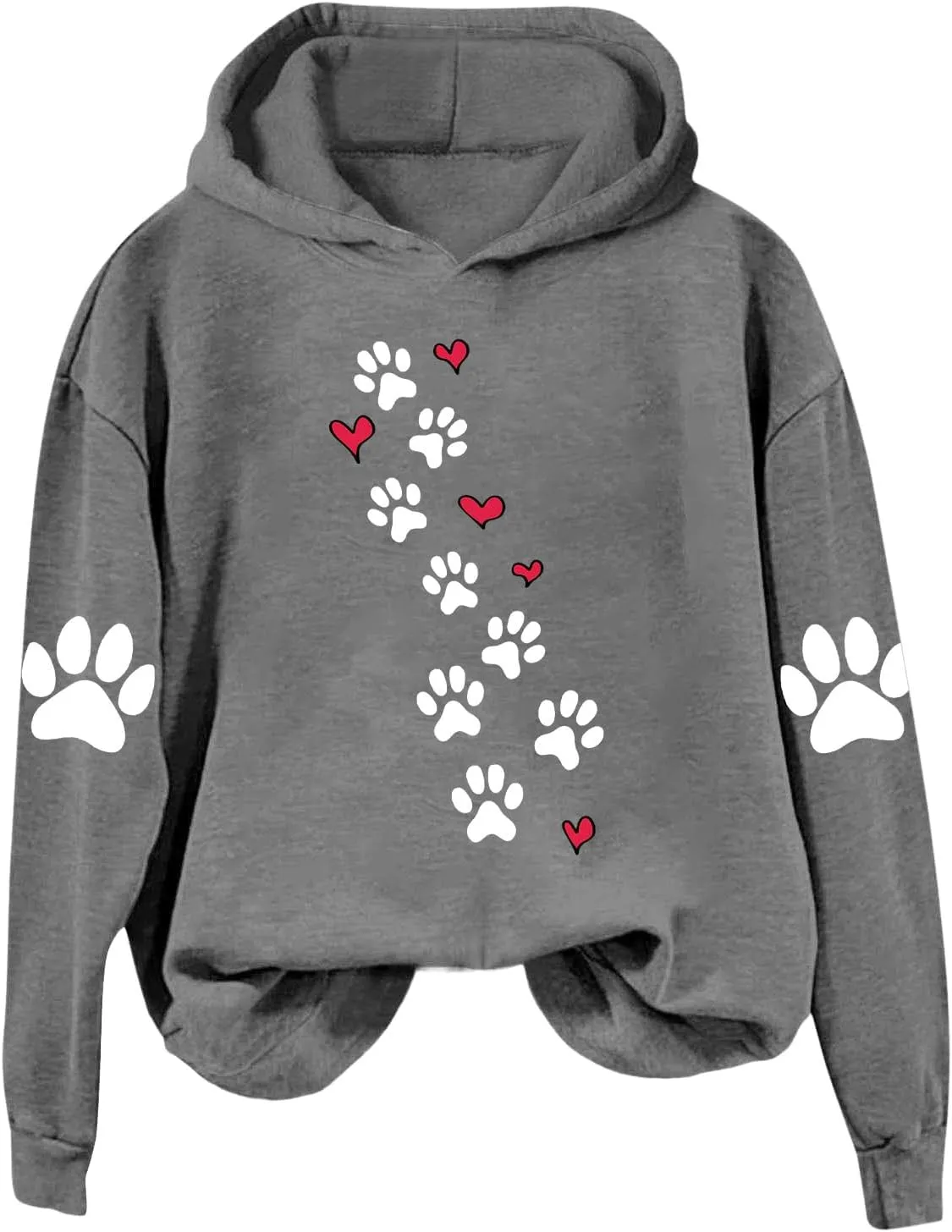 Womens Dog Paw Print Hoodies Cute Funny Heart Graphic Sweatshirts Casual Loose Fit Long Sleeve Hooded Pullover Tops