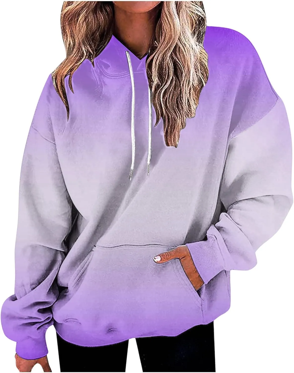 Womens Fall Fashion Hoodies 2023 Casual Oversized Long Sleeve Pullover Tops Gradient Loose Warm Hooded Sweatshirts
