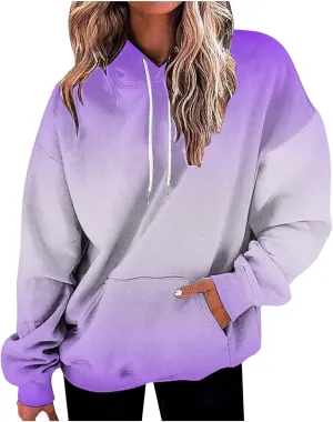 Womens Fall Fashion Hoodies 2023 Casual Oversized Long Sleeve Pullover Tops Gradient Loose Warm Hooded Sweatshirts