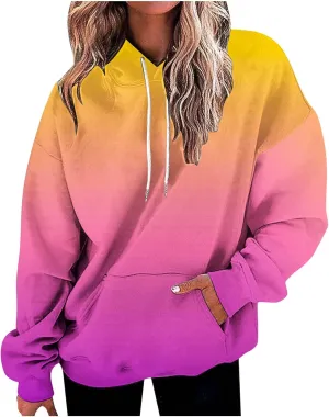 Womens Fall Fashion Hoodies 2023 Casual Oversized Long Sleeve Pullover Tops Gradient Loose Warm Hooded Sweatshirts