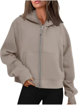 Women's Fashion Hoodies & Sweatshirts Casual Long Sleeve y2k Clothes Full Zip Up Cropped Hoodie Jacket With Pockets