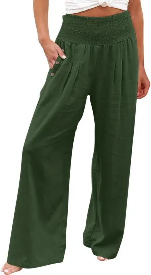 Women's Fashion Loose Casual Buttoned Wide Leg Dressy Loose Fit Pants