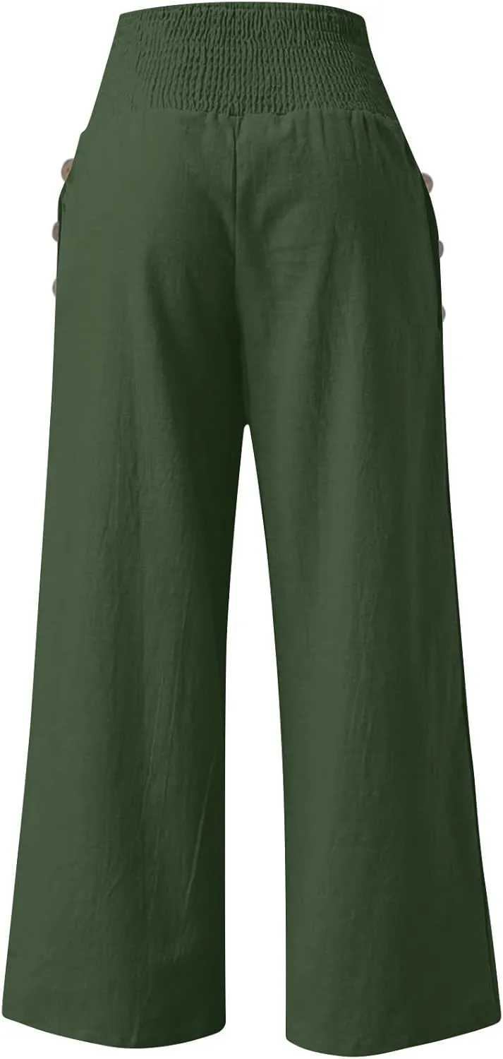 Women's Fashion Loose Casual Buttoned Wide Leg Dressy Loose Fit Pants