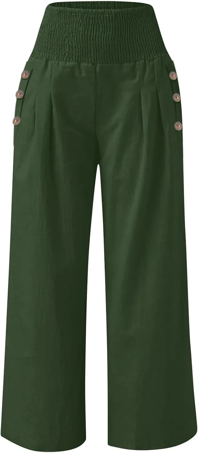 Women's Fashion Loose Casual Buttoned Wide Leg Dressy Loose Fit Pants