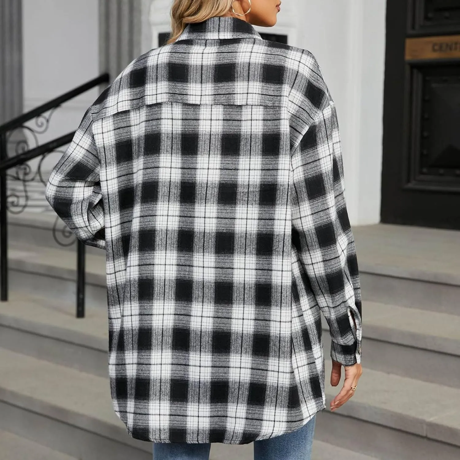 Womens Fashion Plaid Shacket Button Down Long Sleeve Shirts Casual Loose Fit Jacket Womens Tops Spring Fall Outfits