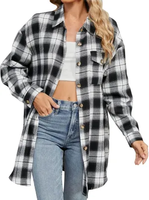Womens Fashion Plaid Shacket Button Down Long Sleeve Shirts Casual Loose Fit Jacket Womens Tops Spring Fall Outfits