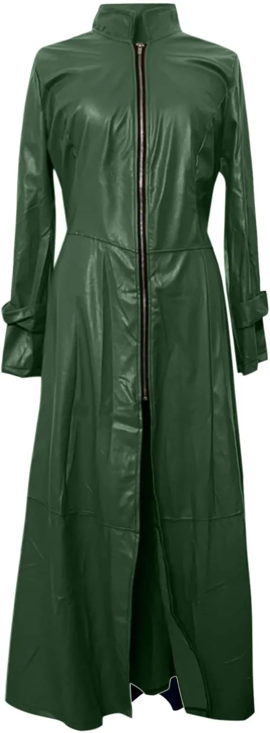 Womens Faux Leather Jacket Fashion Sexy Long Pu Moto Jackets Fall Plus Size Zipper Slim Fit Mock Neck Trench Coats