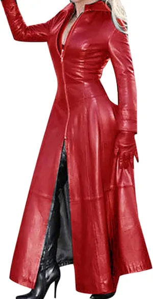 Womens Faux Leather Jacket Fashion Sexy Long Pu Moto Jackets Fall Plus Size Zipper Slim Fit Mock Neck Trench Coats