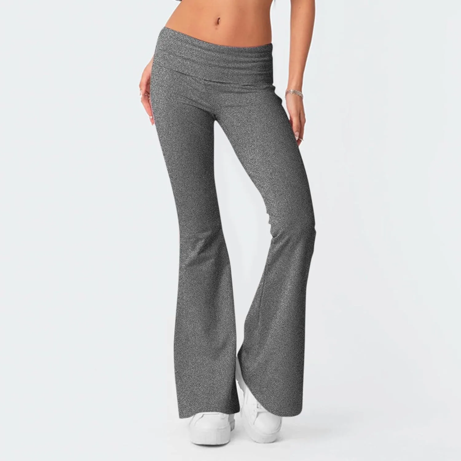 Womens Flare Pants Solid Color Bootcut Yoga Leggings Low Waisted Tummy Control Workout Slacks