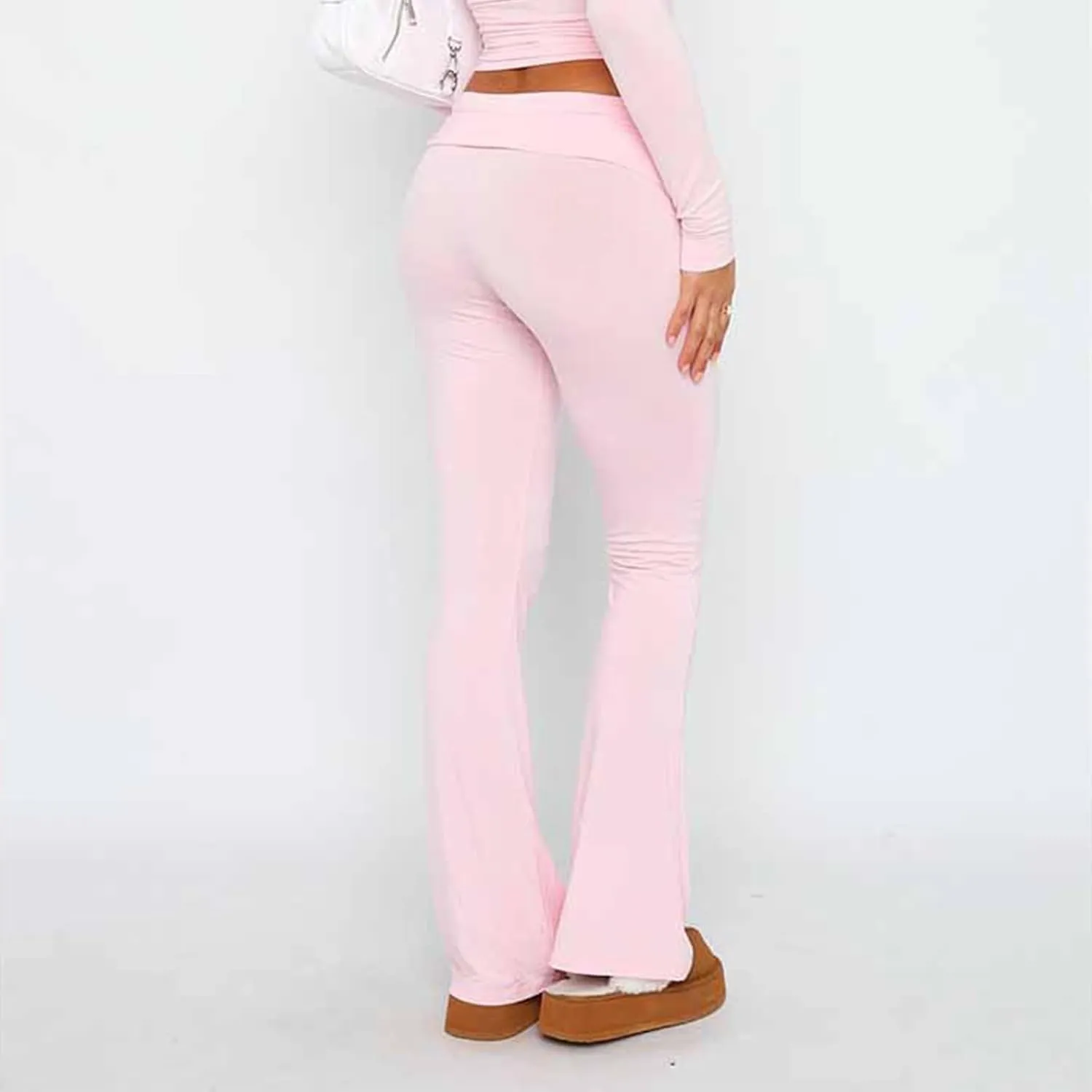 Womens Flare Pants Solid Color Bootcut Yoga Leggings Low Waisted Tummy Control Workout Slacks