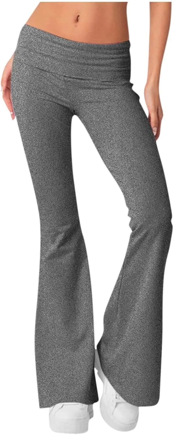Womens Flare Pants Solid Color Bootcut Yoga Leggings Low Waisted Tummy Control Workout Slacks