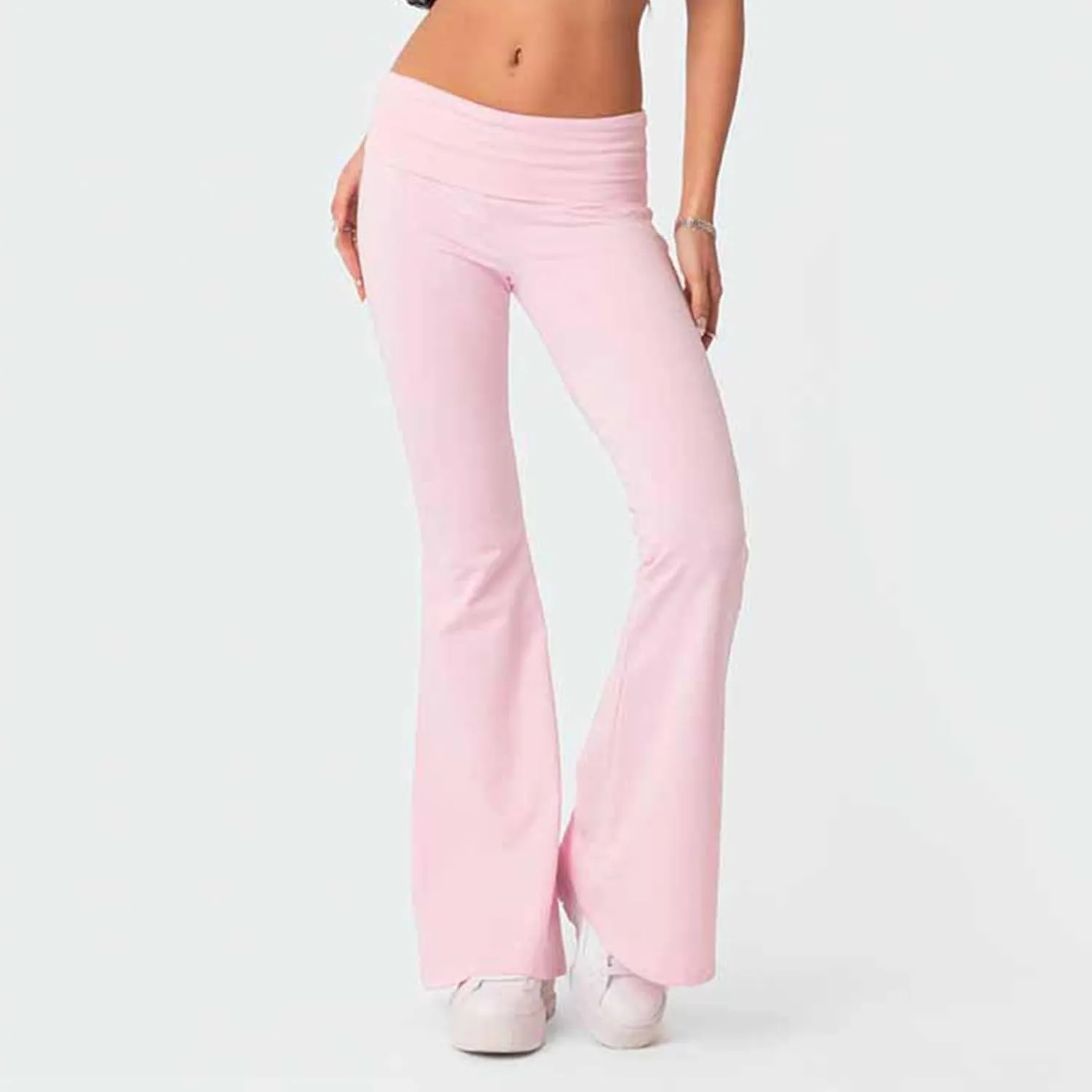 Womens Flare Pants Solid Color Bootcut Yoga Leggings Low Waisted Tummy Control Workout Slacks