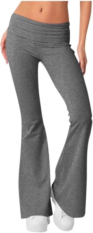 Womens Flare Pants Solid Color Bootcut Yoga Leggings Low Waisted Tummy Control Workout Slacks
