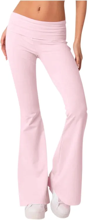 Womens Flare Pants Solid Color Bootcut Yoga Leggings Low Waisted Tummy Control Workout Slacks