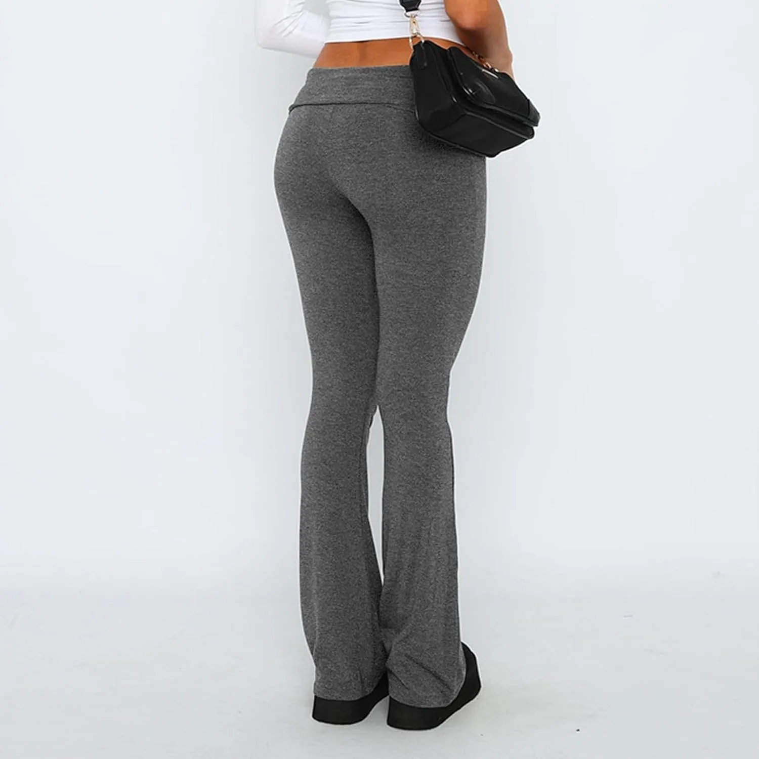 Womens Flare Pants Solid Color Bootcut Yoga Leggings Low Waisted Tummy Control Workout Slacks