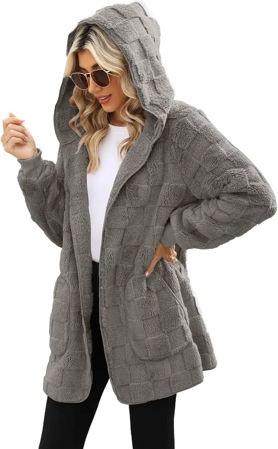 Womens Fleece Jacket Oversized Zip Up Sherpa Fuzzy Casual Coats Fall Winter Warm Outerwear 2024 Clothes with Pockets