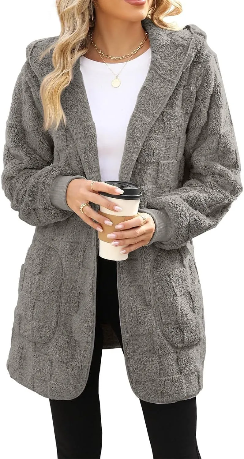 Womens Fleece Jacket Oversized Zip Up Sherpa Fuzzy Casual Coats Fall Winter Warm Outerwear 2024 Clothes with Pockets