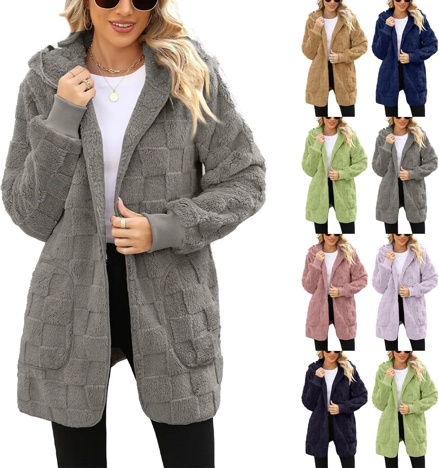 Womens Fleece Jacket Oversized Zip Up Sherpa Fuzzy Casual Coats Fall Winter Warm Outerwear 2024 Clothes with Pockets