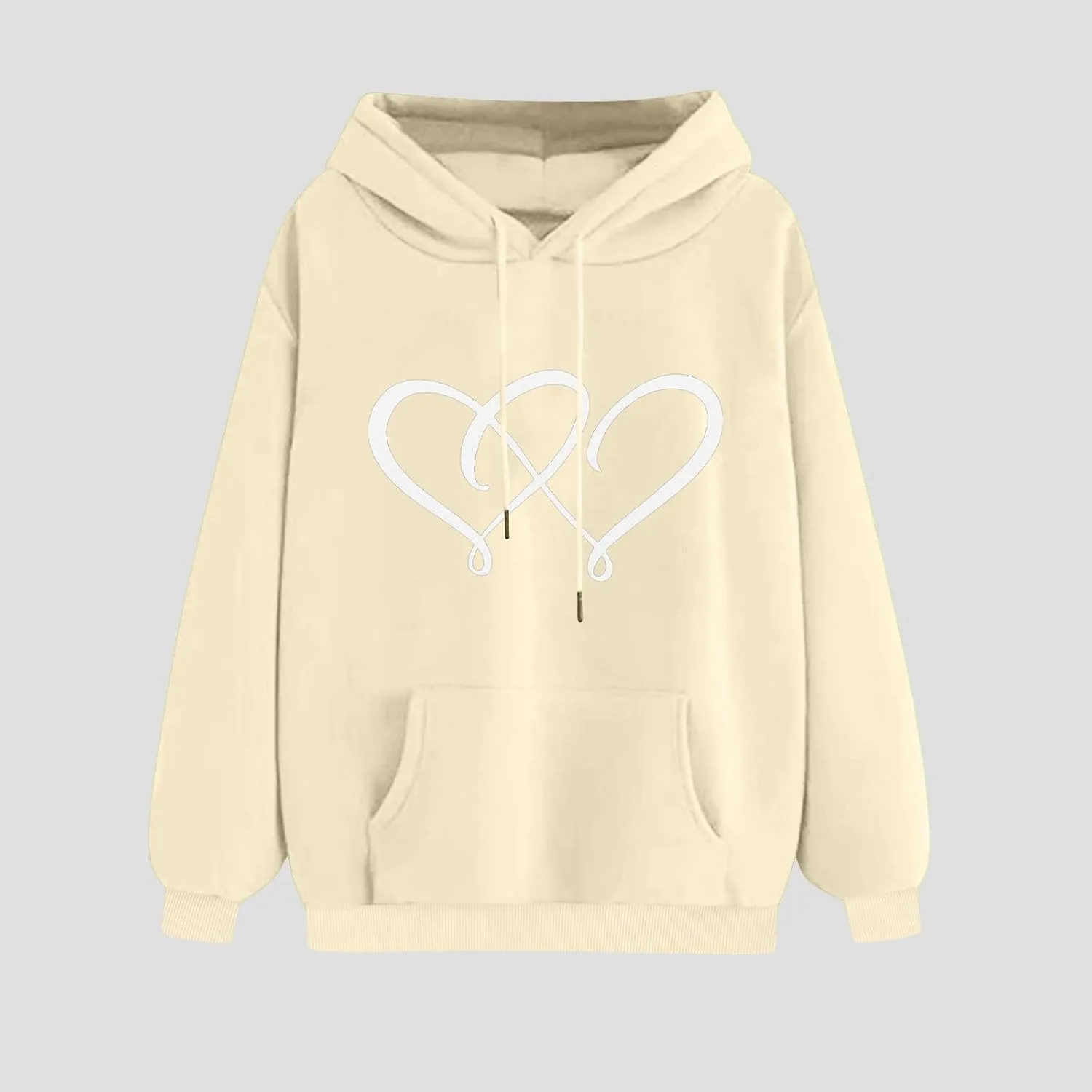 Women's Graphic Hoodies Heart Print Drawstring Long Sleeve Pocket Sweatshirt Casual Loose Fit Crewneck Pullover Tops
