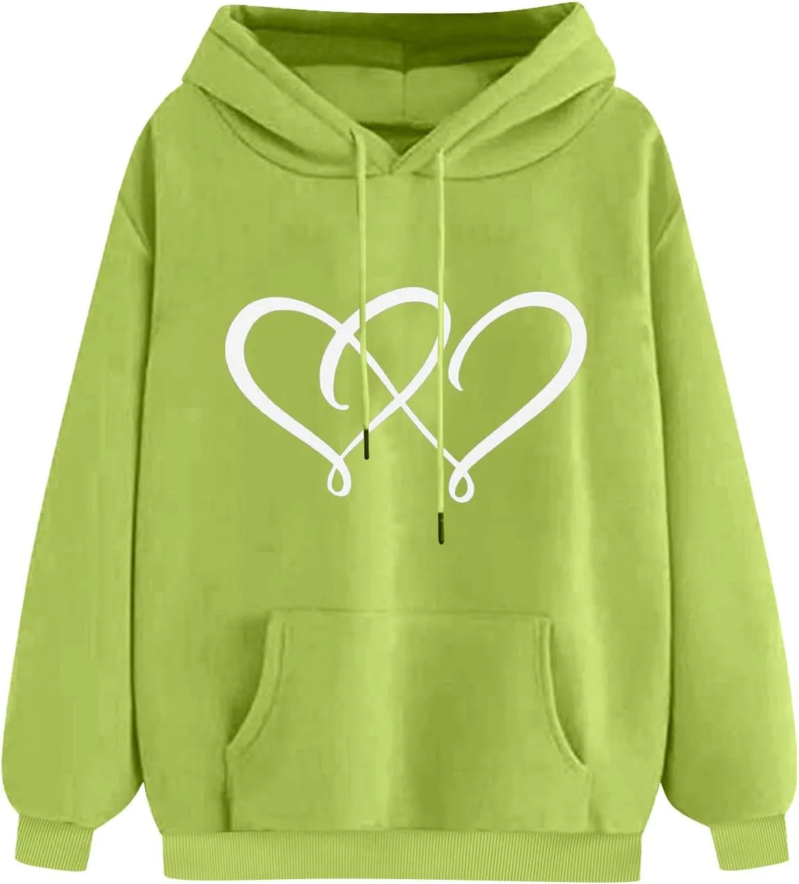 Women's Graphic Hoodies Heart Print Drawstring Long Sleeve Pocket Sweatshirt Casual Loose Fit Crewneck Pullover Tops